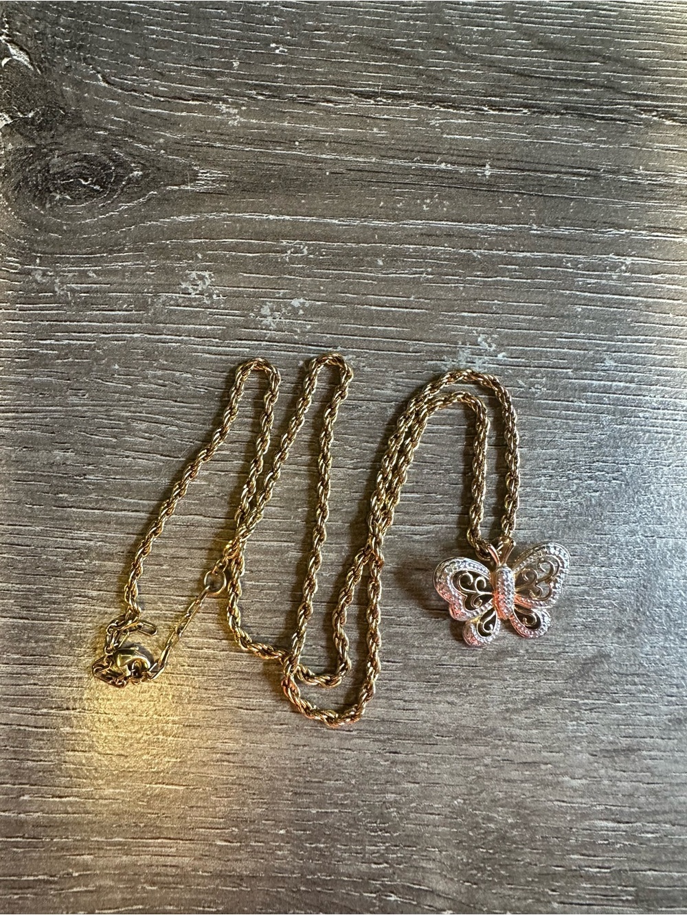 VTG 1990's/2000's VERMEIL BUTTERFLY NECKLACE With Gold Tone Twisted Rope Chain